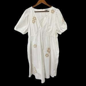 Madewell Annamarie Floral Applique Puff Sleeve Mini Dress Size 14‎ White Resort